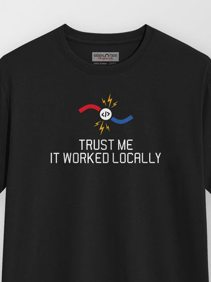 Worked Locally- Black Round Neck Coding T-shirt