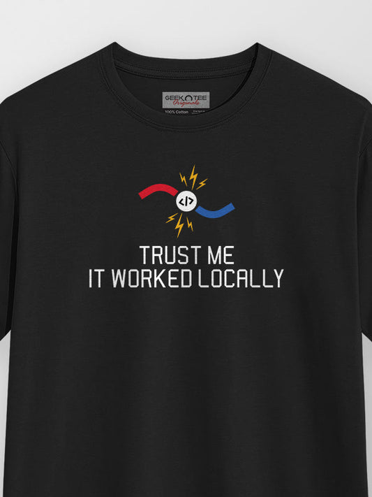 Worked Locally- Black Round Neck Coding T-shirt