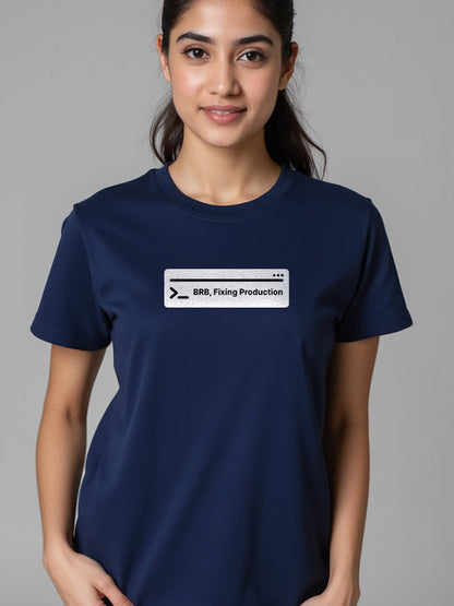 Fixing Production- Navy Blue Round Neck Coding T-shirt