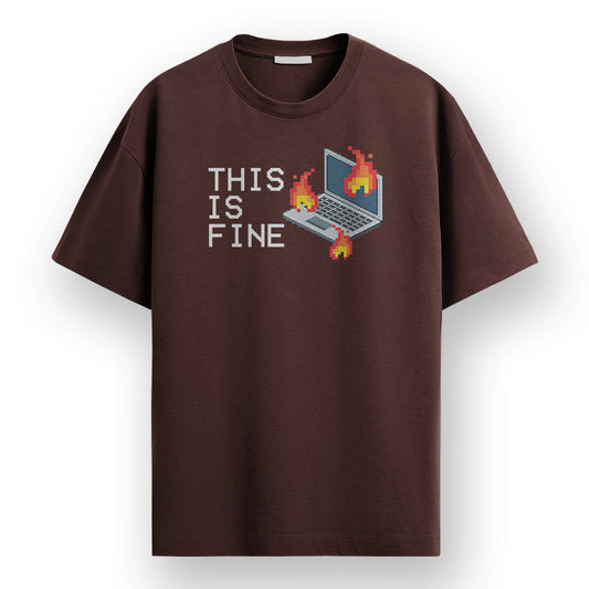 This is fine - Coffee Brown Coding Round Neck T-shirt