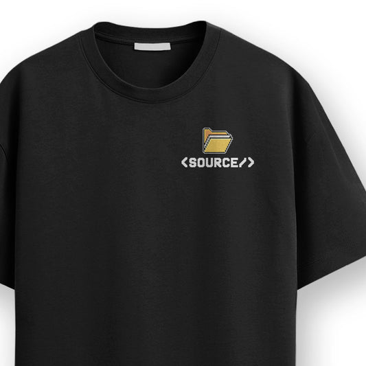 Source File - Black Coding Round Neck T-shirt