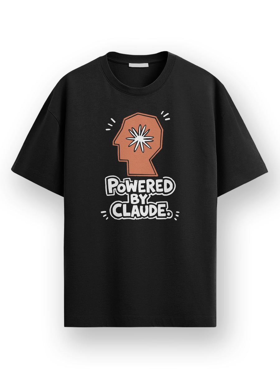 Powered By Claude- Black Round Neck A.I. Tshirt