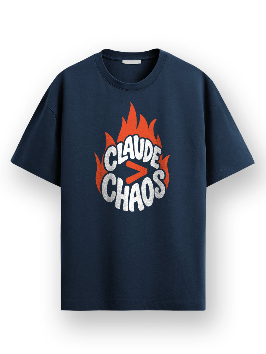 Claude Over Chaos- Navy Blue Round Neck A.I. Tshirt