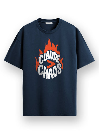 Claude Over Chaos- Navy Blue Round Neck A.I. Tshirt
