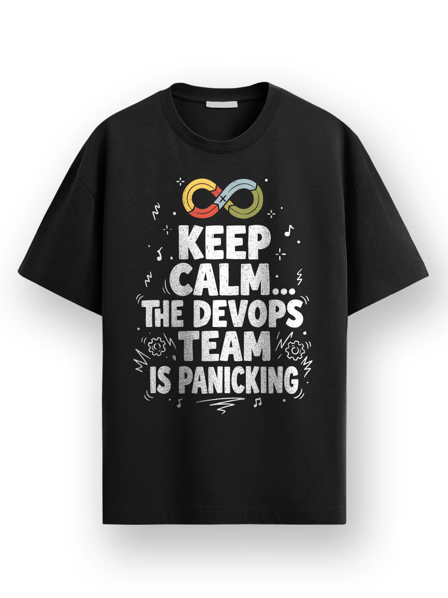 Devops Panicking- Black Round Neck Coding Tshirt