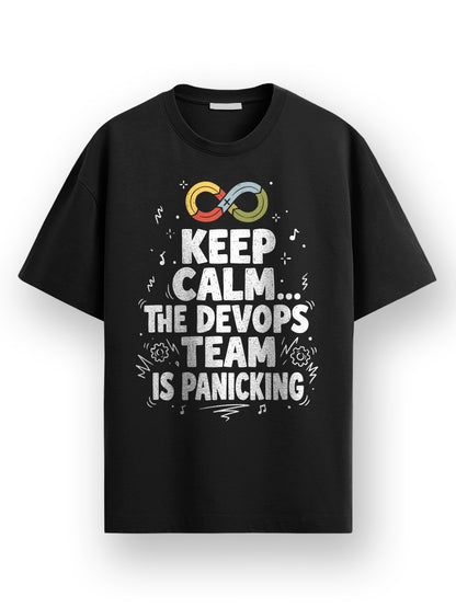 Devops Panicking- Black Round Neck Coding Tshirt