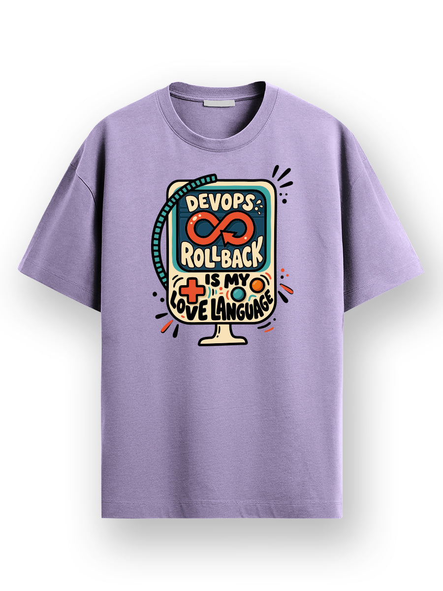 Devops Rollback- Lavender Round Neck Coding Tshirt