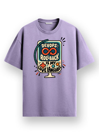 Devops Rollback- Lavender Round Neck Coding Tshirt