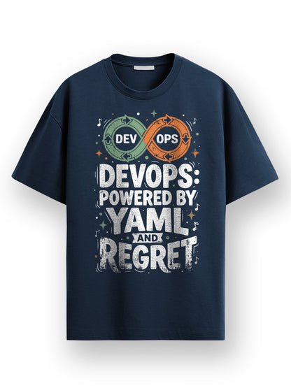 Devops Powered By YAML- Navy Blue Round Neck Coding Tshirt