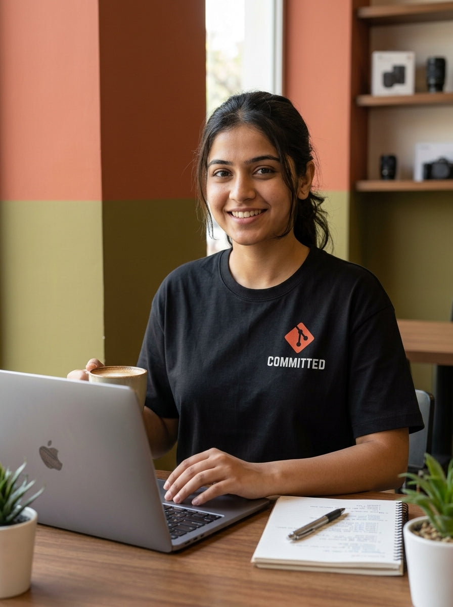 Committed- Black Round Neck Coding T-shirt