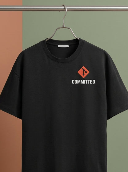 Committed- Black Round Neck Coding T-shirt