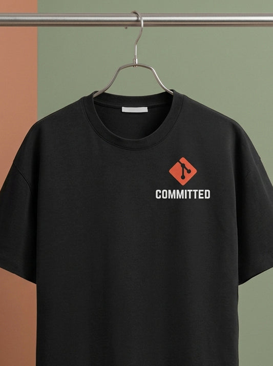 Committed- Black Round Neck Coding T-shirt