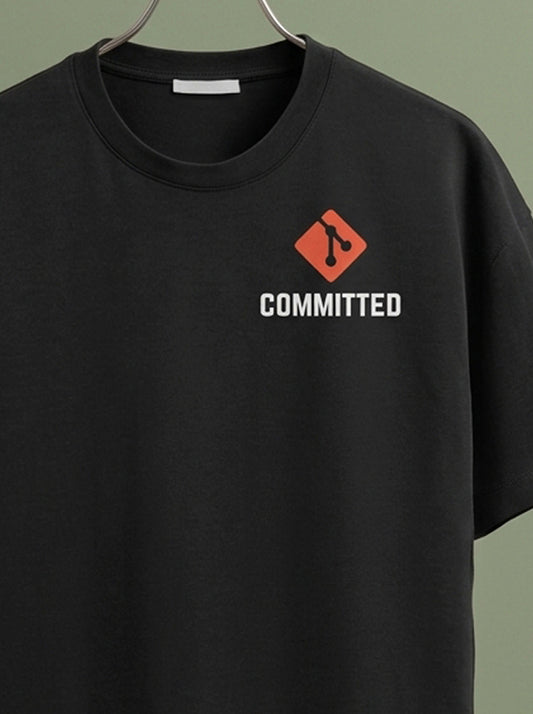 Committed- Black Round Neck Coding T-shirt