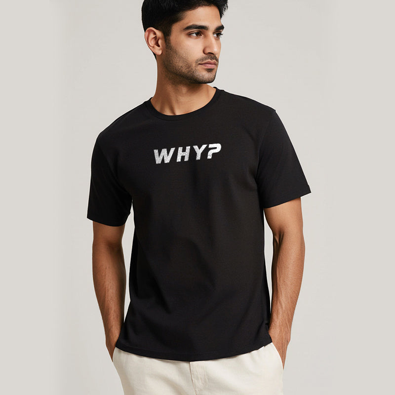 Why?- Black Round Neck Corporate T-shirt