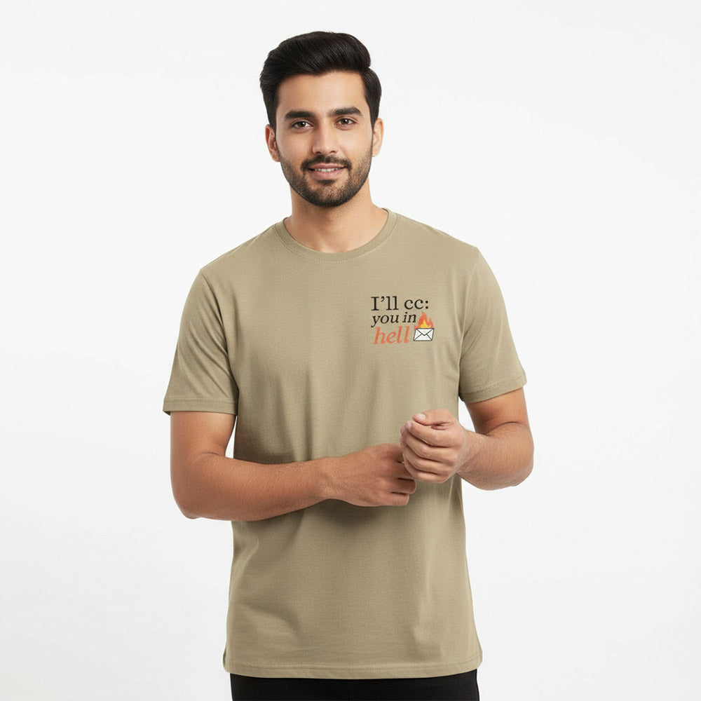 CC at hell - Beige Corporate Round Neck T-shirt