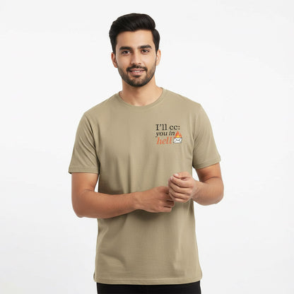 CC at hell - Beige Corporate Round Neck T-shirt