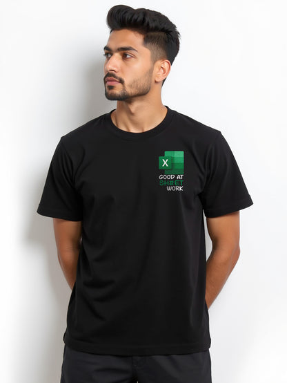 Sheet Work- Black Round Neck Corporate T-shirt