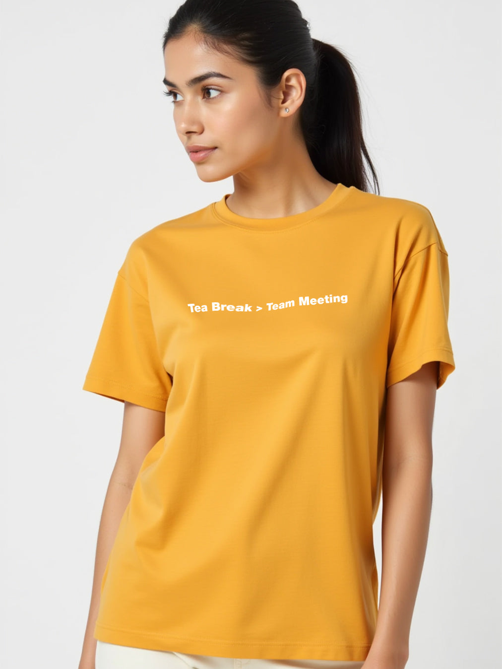 Tea Break- Mustard Yellow Round Neck Corporate T-shirt