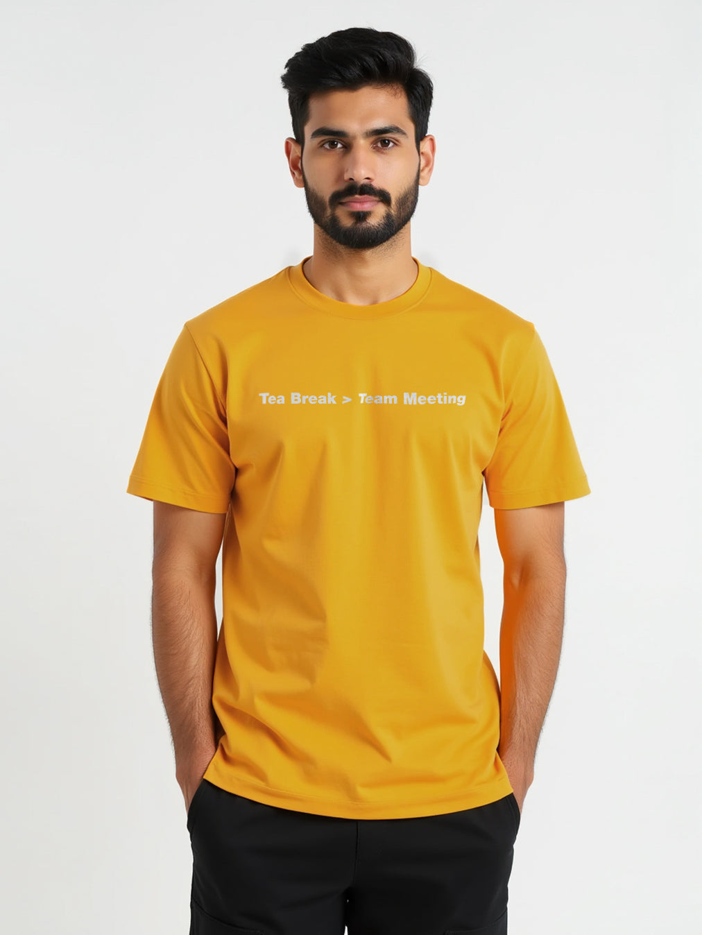 Tea Break- Mustard Yellow Round Neck Corporate T-shirt