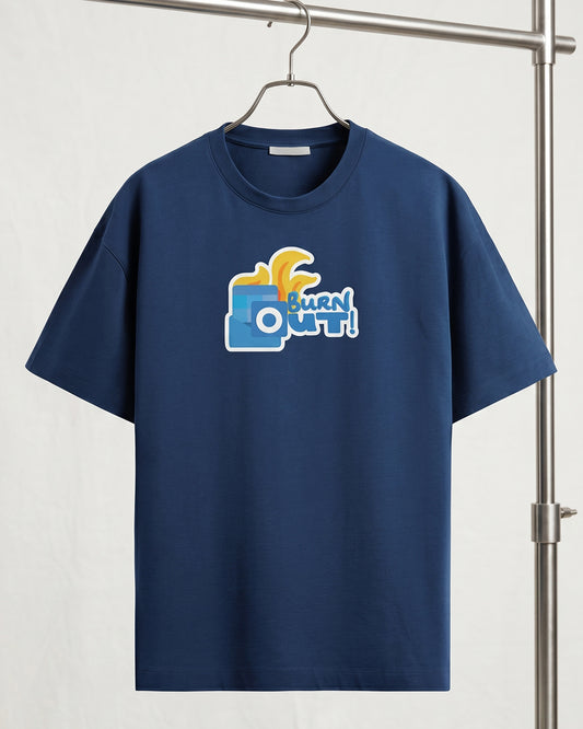 Burn Out - Navy Blue Corporate Round Neck T-shirt