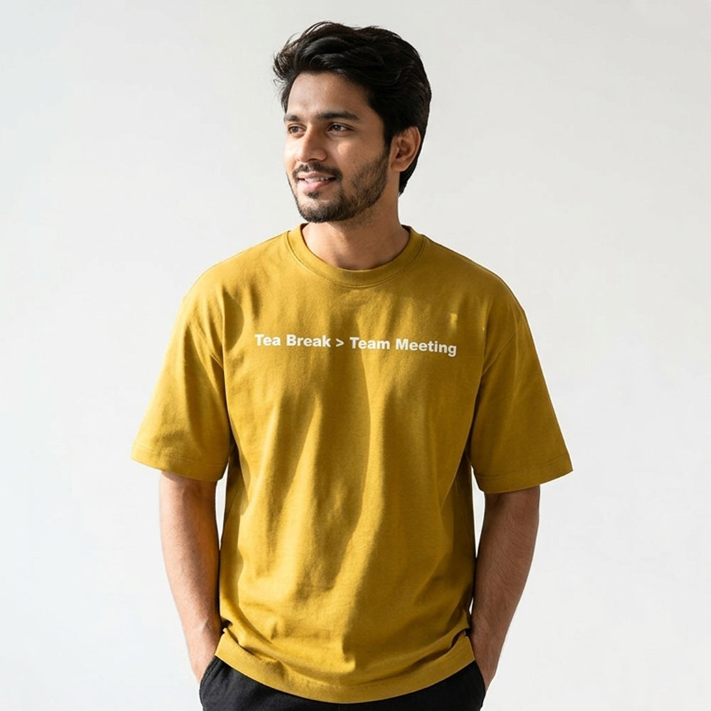 Tea Break- Mustard Yellow Round Neck Corporate T-shirt