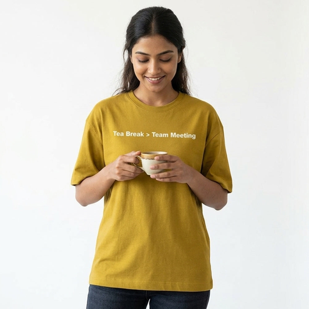 Tea Break- Mustard Yellow Round Neck Corporate T-shirt