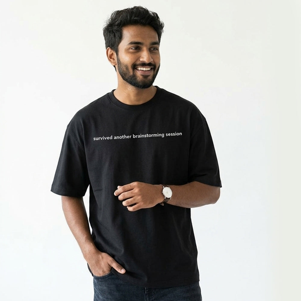 Brainstorming- Black Round Neck Corporate T-shirt