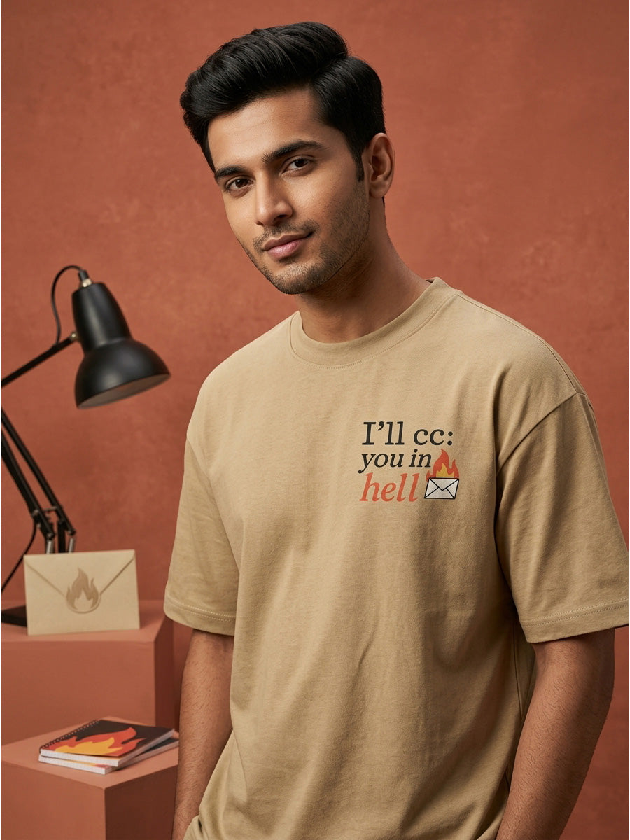 CC at hell - Beige Corporate Round Neck T-shirt