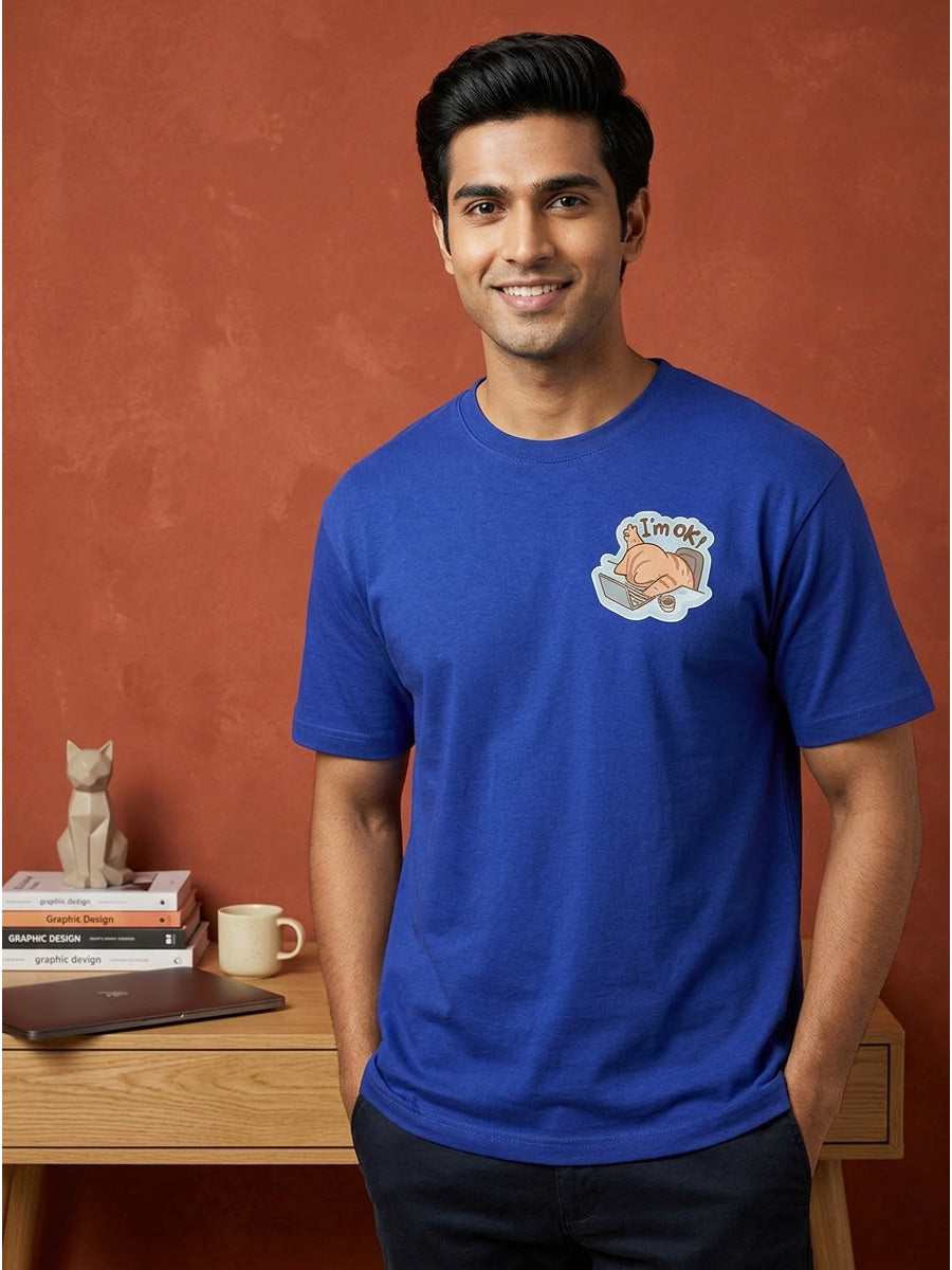 I am Ok - Royal Blue Corporate Round Neck T-shirt