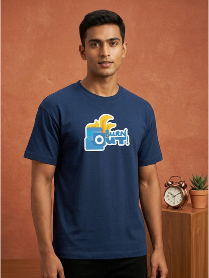 Burn Out - Navy Blue Corporate Round Neck T-shirt