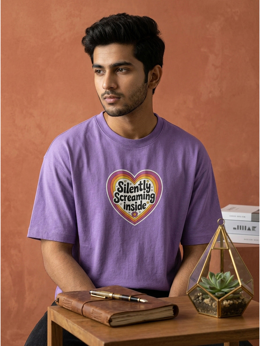 Silently Screaming Inside - Lavender Corporate Round Neck T-shirt