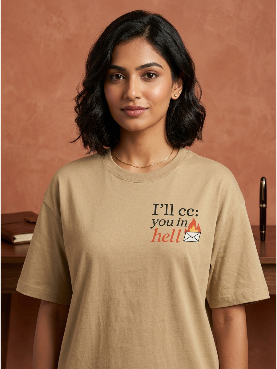 CC at hell - Beige Corporate Round Neck T-shirt
