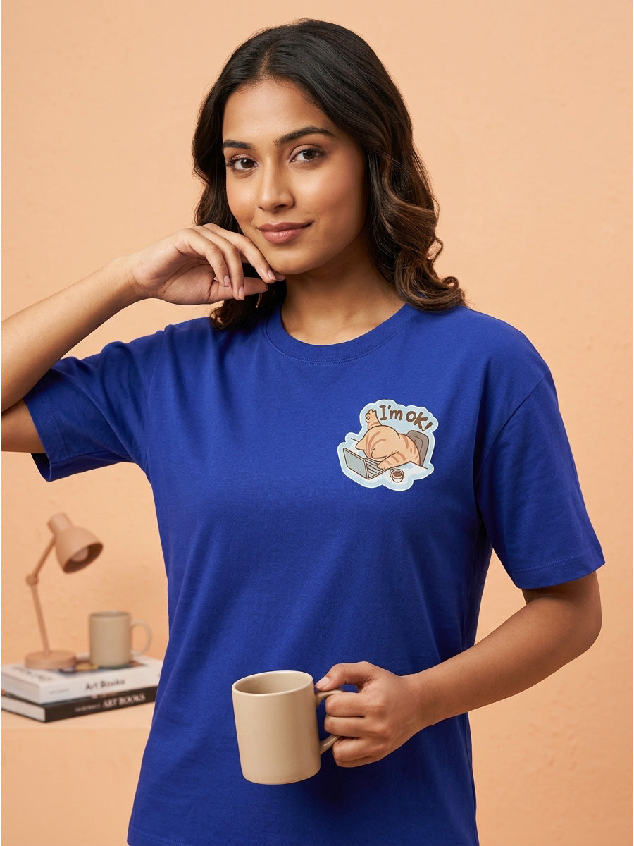 I am Ok - Royal Blue Corporate Round Neck T-shirt