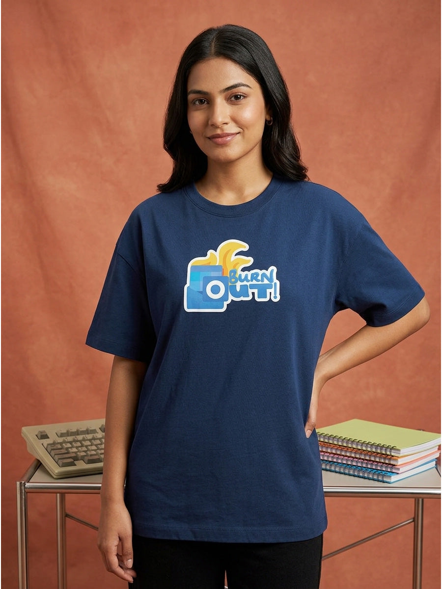 Burn Out - Navy Blue Corporate Round Neck T-shirt