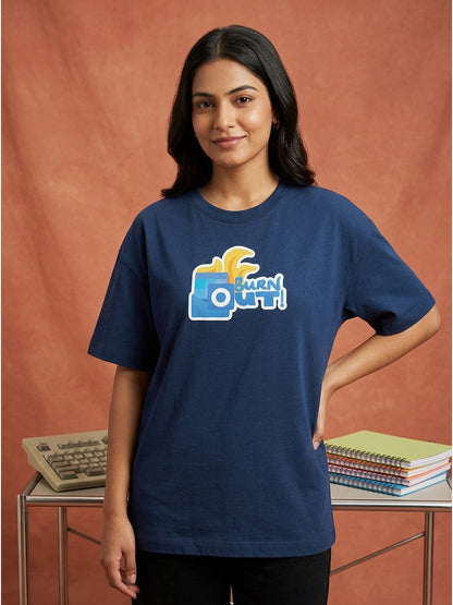 Burn Out - Navy Blue Corporate Round Neck T-shirt