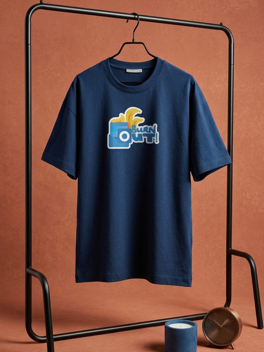 Burn Out - Navy Blue Corporate Round Neck T-shirt