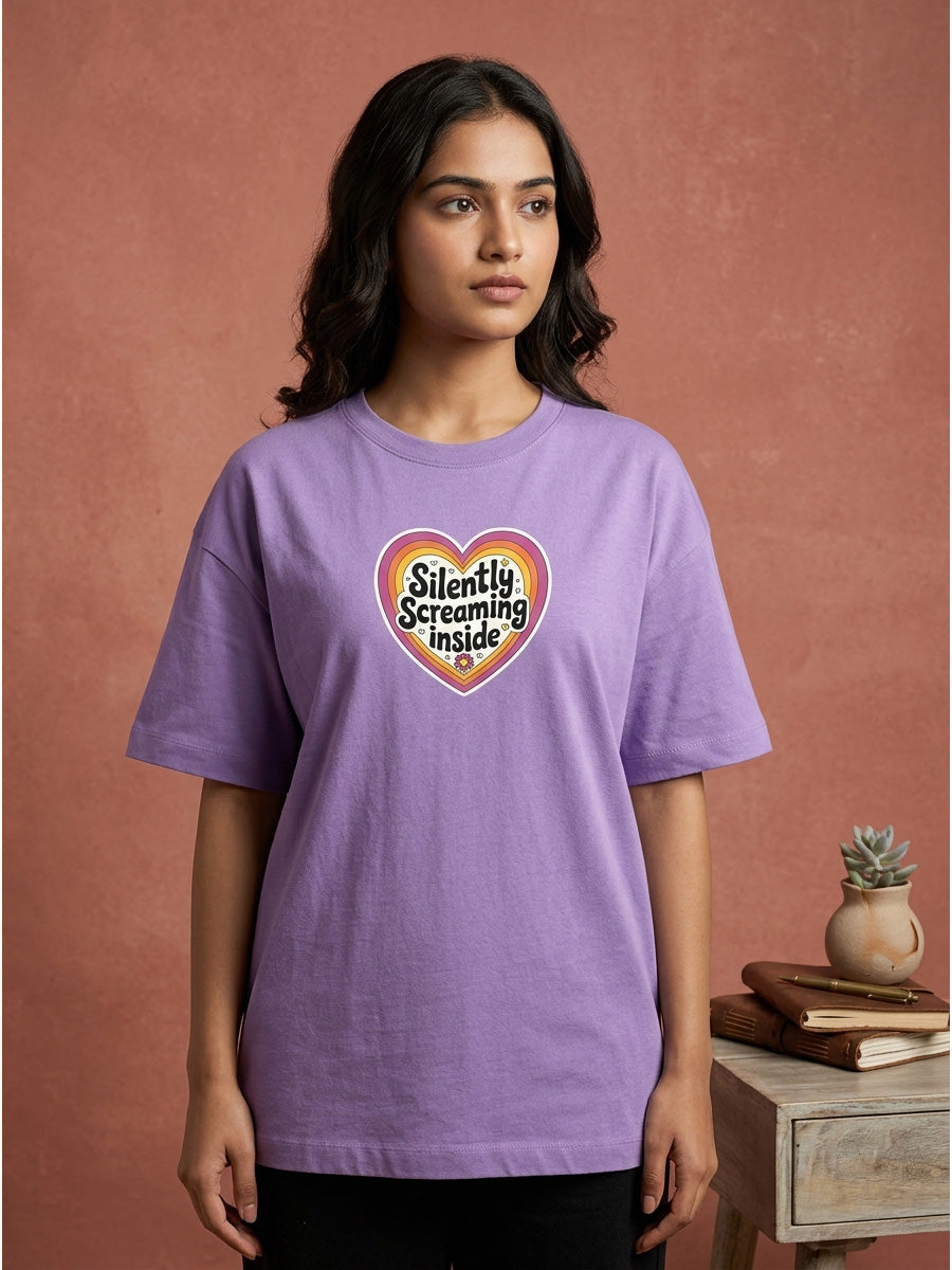 Silently Screaming Inside - Lavender Corporate Round Neck T-shirt