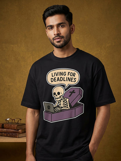 Living for Deadlines - Black Corporate Round Neck T-shirt