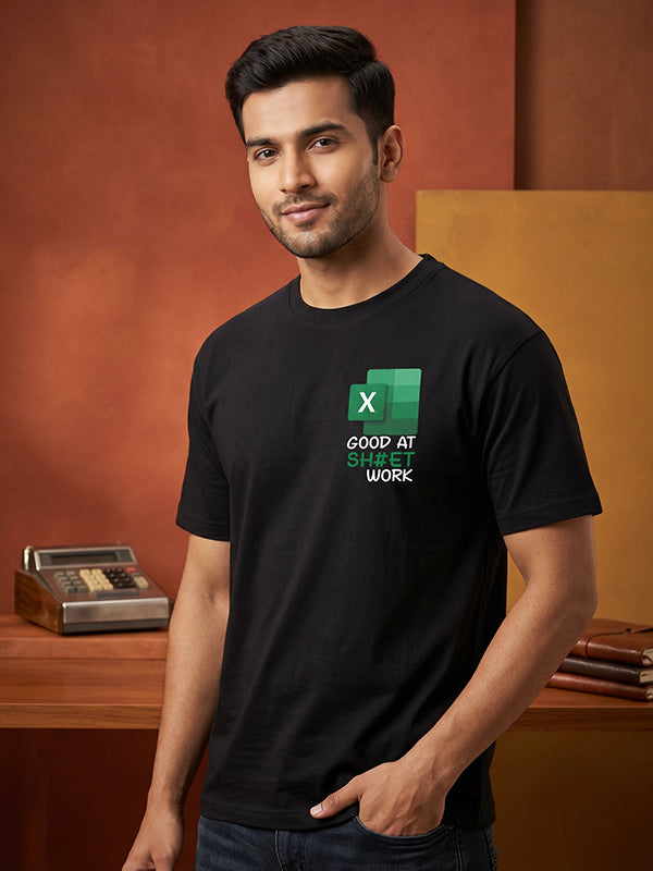 Sheet Work- Black Round Neck Corporate T-shirt