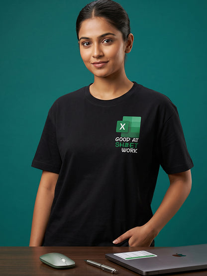 Sheet Work- Black Round Neck Corporate T-shirt