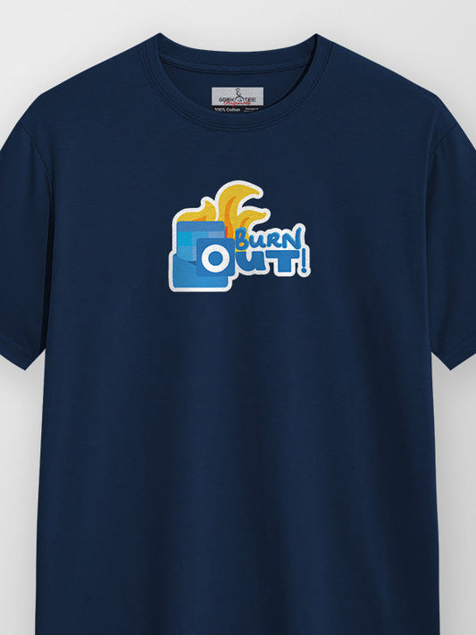 Burn Out - Navy Blue Corporate Round Neck T-shirt