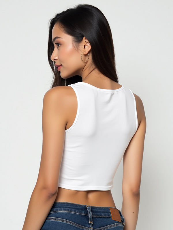 Meditation Cartoon- White Yoga Crop Tank Top