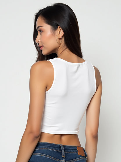 Meditation Cartoon- White Yoga Crop Tank Top