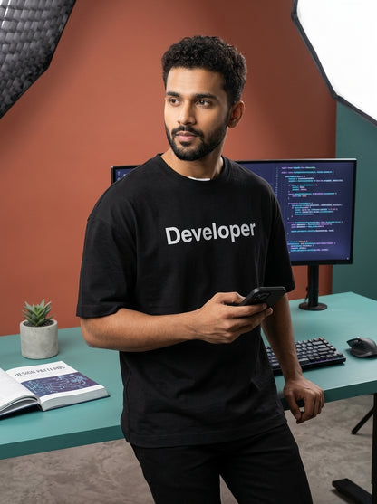 Developer Minimal Word- Black Round Neck Coding T-shirt