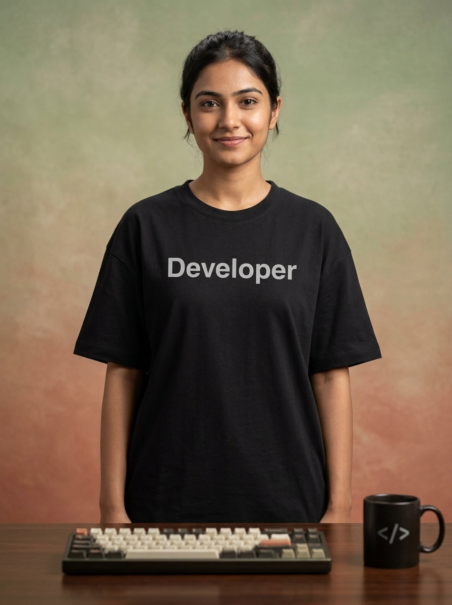 Developer Minimal Word- Black Round Neck Coding T-shirt