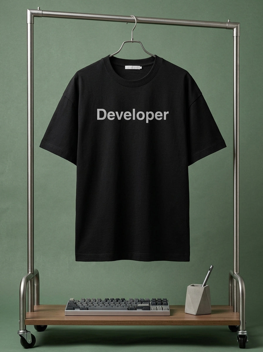Developer Minimal Word- Black Round Neck Coding T-shirt
