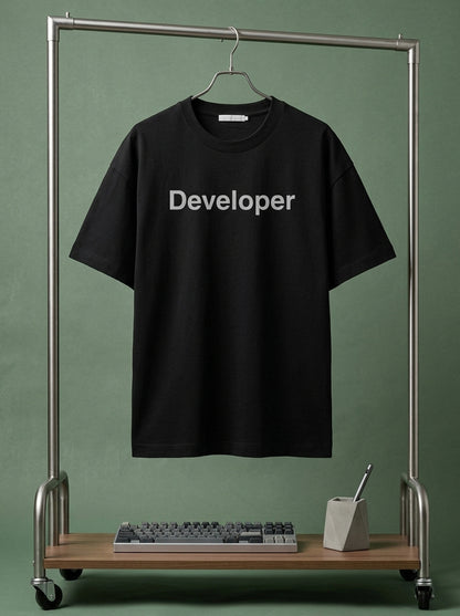 Developer Minimal Word- Black Round Neck Coding T-shirt