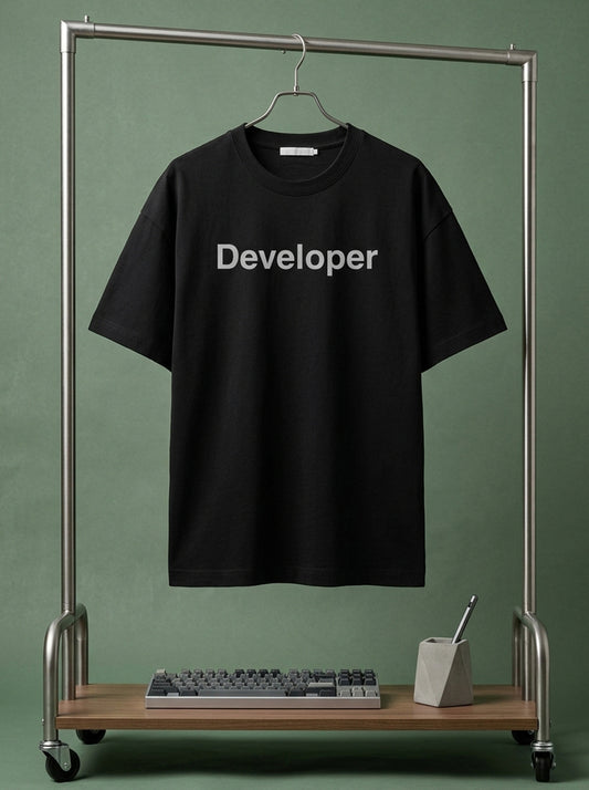 Developer Minimal Word- Black Round Neck Coding T-shirt