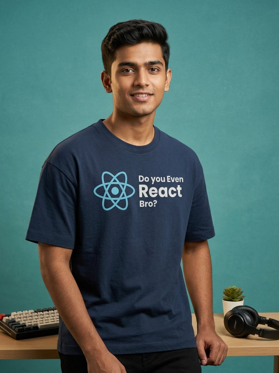 Do you Even React- Navy Blue Round Neck Coding T-shirt