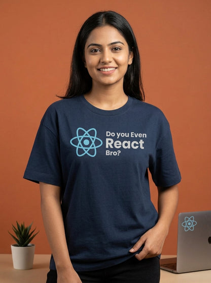 Do you Even React- Navy Blue Round Neck Coding T-shirt